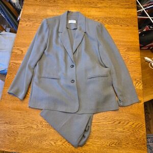 Alfred Dunner Women's Gray Herringbone Blazer Pants 2pc Suit Set Size 12 Vintage